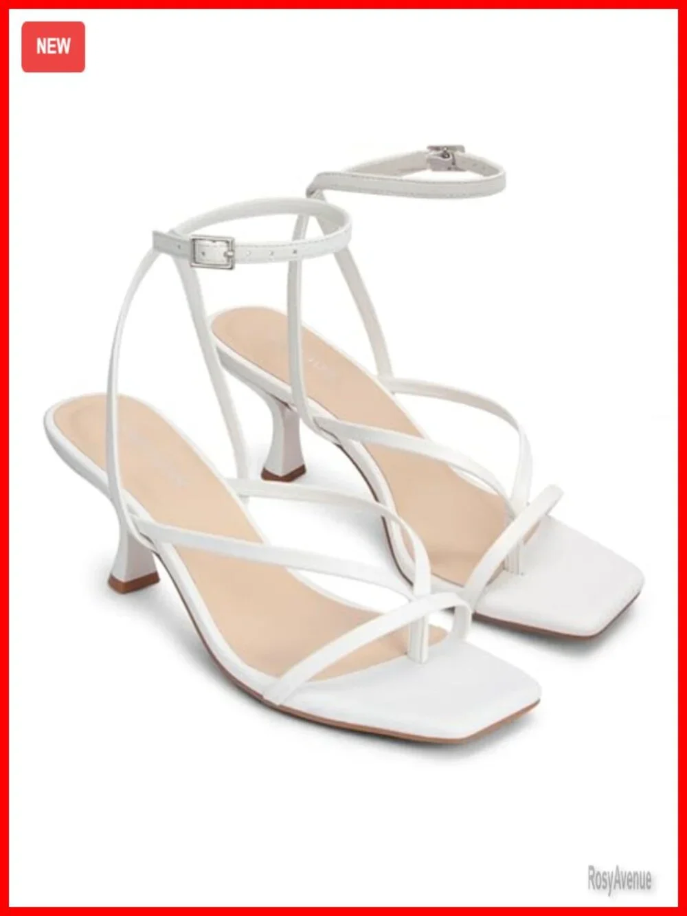 Kitten Heel Strappy Open Square Toe Thong Ankle Strap Heels Wedding